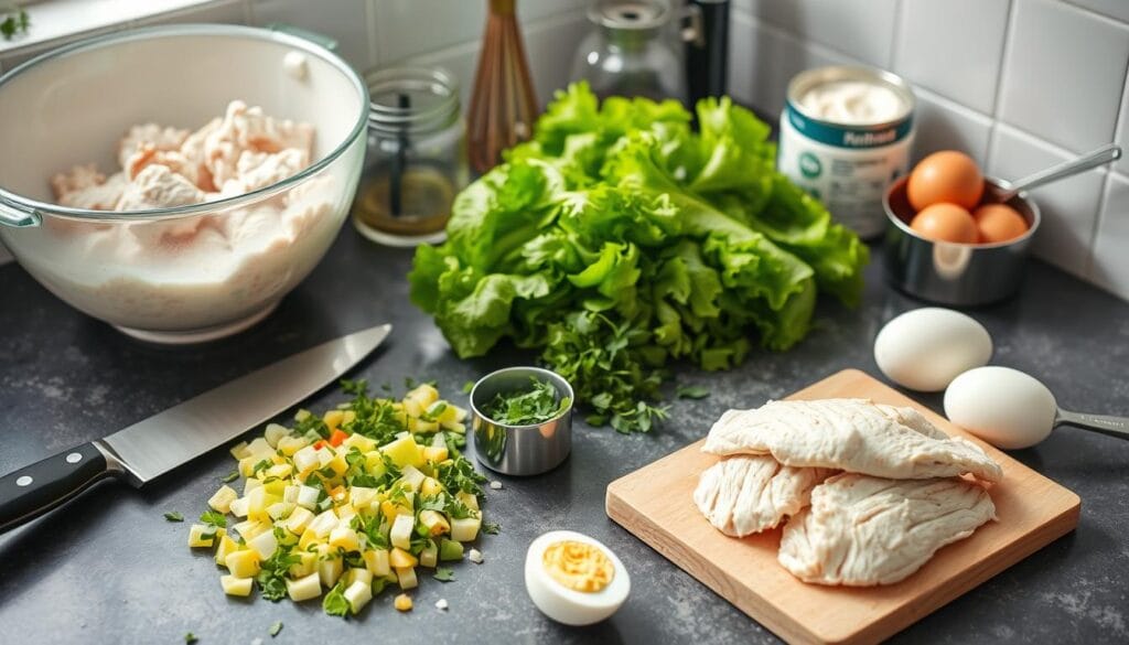 kitchen tools for chicken salad with eggs