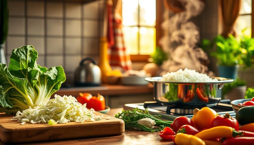 Preparing Cabbage and Rice