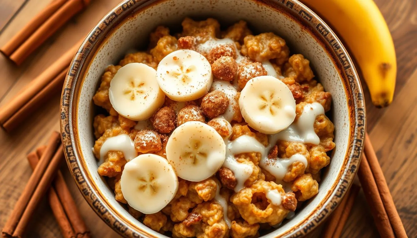 baked cinnamon roll oatmeal with banana