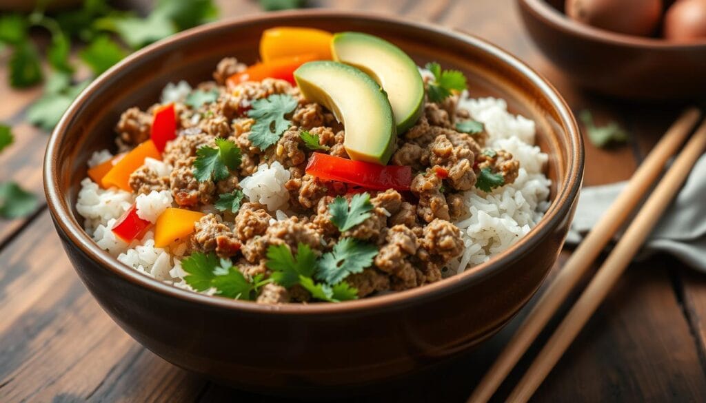 ground turkey rice bowl