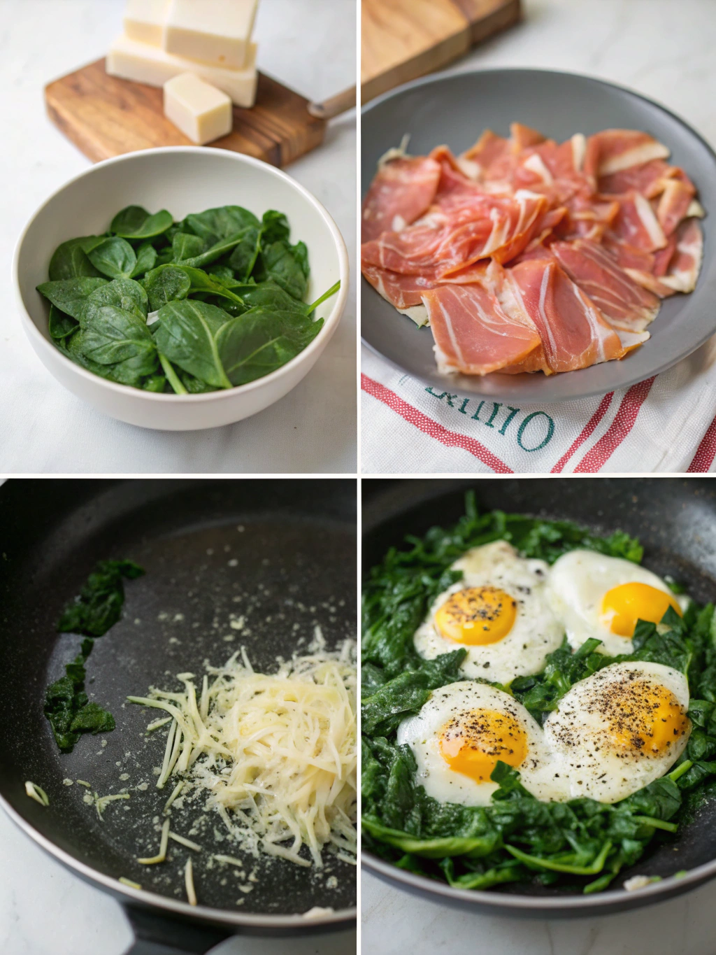 Eggs Florentine preparing steps